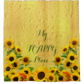 黄色のひまわり水滴が私の幸せな場所 シャワーカーテン (正面)