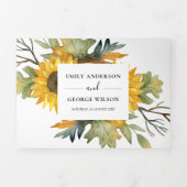 黄色のひまわり水色フローラ結婚式の招待 三つ折り招待状 (カバー)