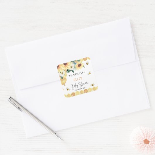 黄色のひまわり甘いビーベイビーシャワー スクエアシール (封筒)