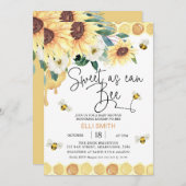 黄色のひまわり甘いビーベイビーシャワー 招待状 (正面/裏面)