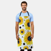 黄色のひまわり白い背景パターン エプロン (着用した状態)