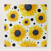 黄色のひまわり白い背景パターン ジグソーパズル (横)