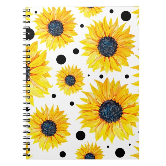 黄色のひまわり白い背景パターン ノートブック (正面)