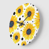 黄色のひまわり白い背景パターン ラージ壁時計 (傾斜)