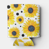 黄色のひまわり白い背景パターン 缶クーラー (裏面)