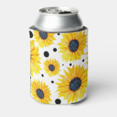 黄色のひまわり白い背景パターン 缶クーラー (缶裏面)