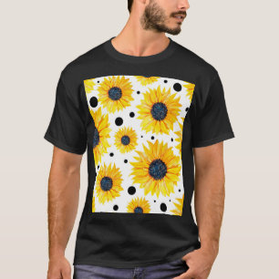 黄色のひまわり白い背景パターン Tシャツ