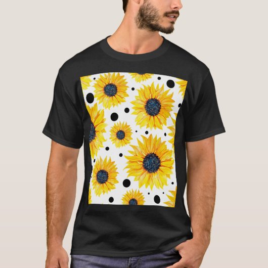 黄色のひまわり白い背景パターン Tシャツ (正面)