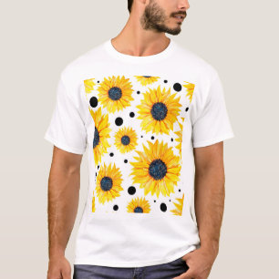 黄色のひまわり白い背景パターン Tシャツ