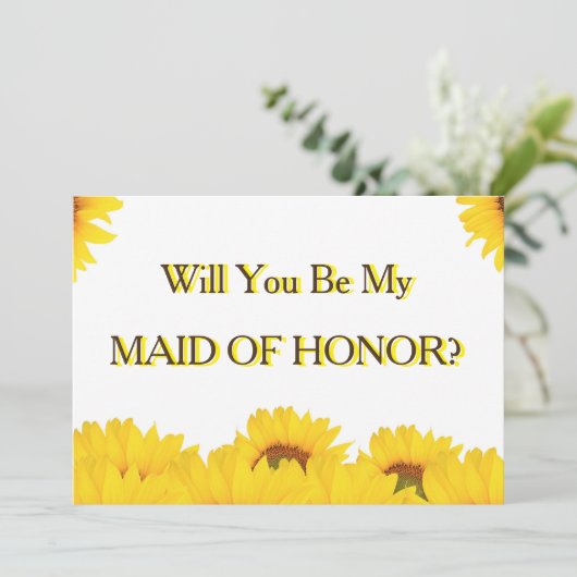 黄色のひまわり私のメイド・オブ・オーナー（花嫁付き添い人） 招待状 (スタンド正面)