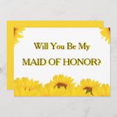 黄色のひまわり私のメイド・オブ・オーナー（花嫁付き添い人） 招待状 (正面/裏面)