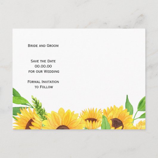 黄色のひまわり秋の結婚式保存日 案内ポストカード (裏面)