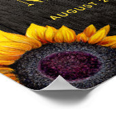 黄色のひまわり素朴な結婚木の歓迎サイン ポスター (角)