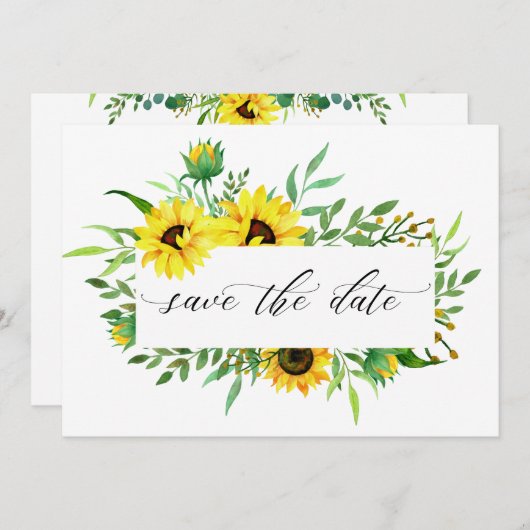 黄色のひまわり素朴の結婚式の日付を保存 (正面/裏面)
