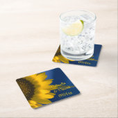 黄色のひまわり結婚が青 スクエアペーパーコースター (インサイチュ)