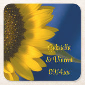 黄色のひまわり結婚が青 スクエアペーパーコースター (正面)