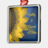 黄色のひまわり結婚が青 メタルオーナメント (左)