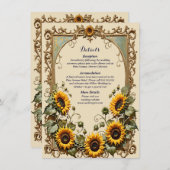 黄色のひまわり結婚と枠 エンクロージャーカード (正面/裏面)