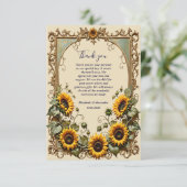 黄色のひまわり結婚と枠 サンキューカード (スタンド正面)
