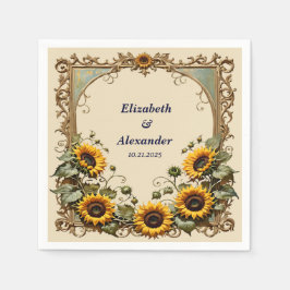 黄色のひまわり結婚と枠 スタンダードカクテルナプキン