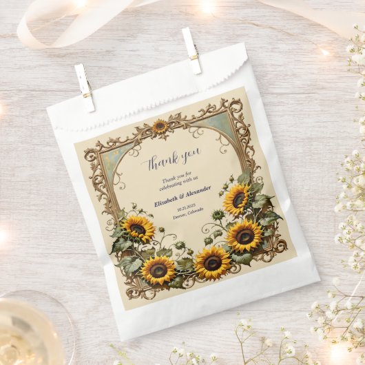 黄色のひまわり結婚と枠 フェイバーバッグ (クリップ留めされた状態)