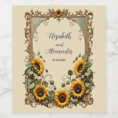 黄色のひまわり結婚と枠 ワインラベル (シングルラベル)