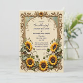 黄色のひまわり結婚と枠 招待状 (スタンド正面)