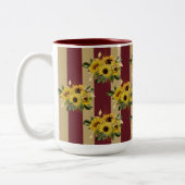 黄色のひまわり花とブルゴーニュと金ゴールドストライプ ツートーンマグカップ (左)