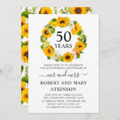 黄色のひまわり花の50周年結婚記念日 招待状 (正面/裏面)