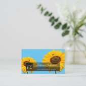 黄色のひまわり花は青いモノグラムの長方形を咲かせる 名刺 (スタンド正面)