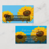 黄色のひまわり花は青いモノグラムの長方形を咲かせる 名刺 (正面/裏面)