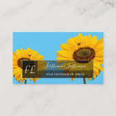 黄色のひまわり花は青いモノグラムの長方形を咲かせる 名刺 (正面)