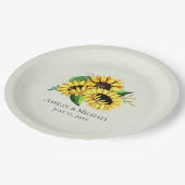 黄色のひまわり花水彩結婚の花束 ペーパープレート (アングル)