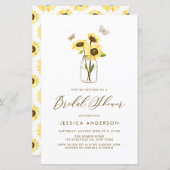 黄色のひまわり花瓶ブライダルシャワー招待状 (正面/裏面)
