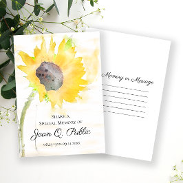 黄色のひまわり花瓶共有思い出の葬儀 ノートカード