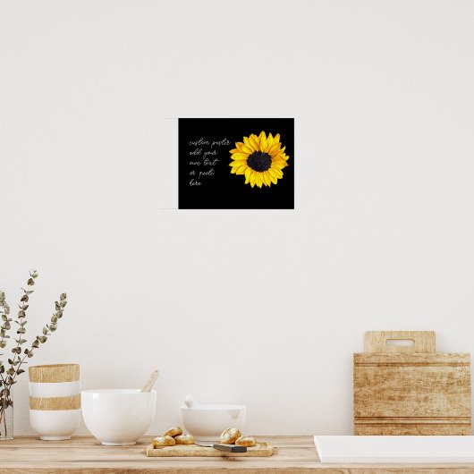 黄色のひまわり黒に自分の文字を追加 ポスター (キッチン)