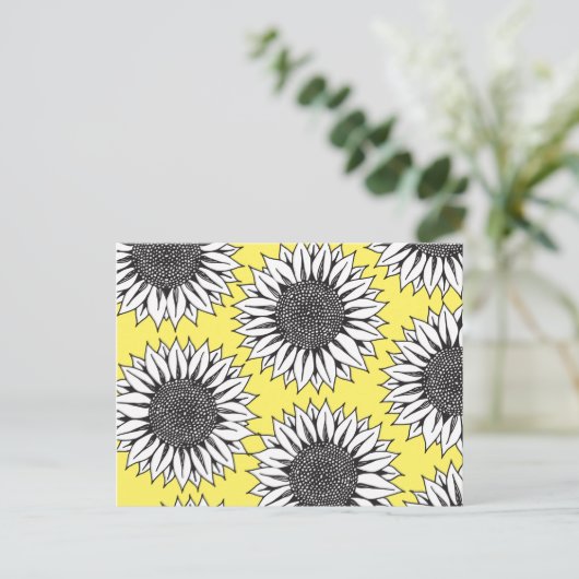 黄色のひまわり黒白スケッチ ポストカード (スタンド正面)