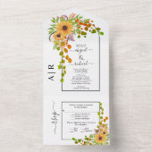 黄色のひまわり、アーチとイニシャルが落ちる結婚式 オールインワン招待状 (内側)