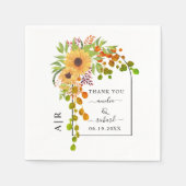 黄色のひまわり、アーチとイニシャル秋の結婚式 スタンダードカクテルナプキン (正面)