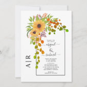 黄色のひまわり、アーチとイニシャル秋の結婚式 招待状 (正面)