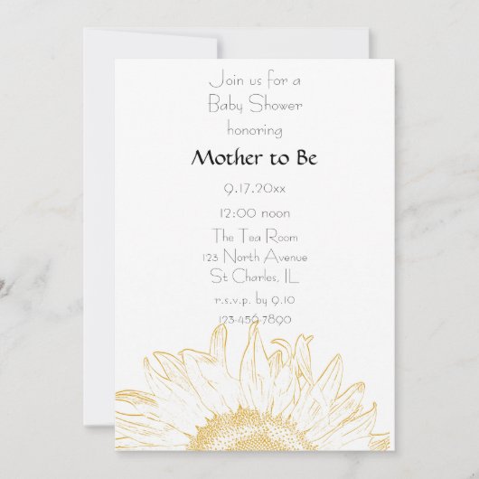 黄色のひまわり ベイビーシャワー 招待状 (正面)