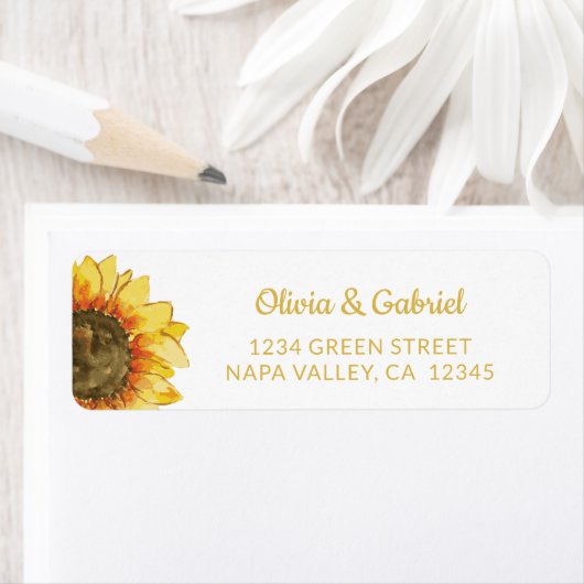 黄色のひまわり。植物学結婚の住所 ラベル (インサイチュ)