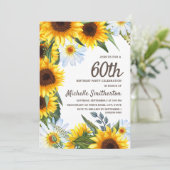 黄色のひまわり 白いマーガレット 60歳の誕生日 招待状 (スタンド正面)