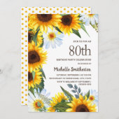 黄色のひまわり 白いマーガレット 80歳の誕生日 招待状 (正面/裏面)