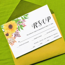 黄色のひまわり、紅葉結婚式RSVPカード