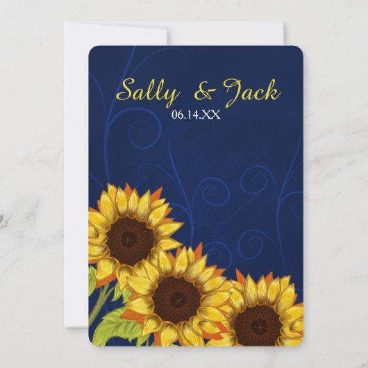 黄色のひまわり/青結婚の背景 招待状 (裏面)