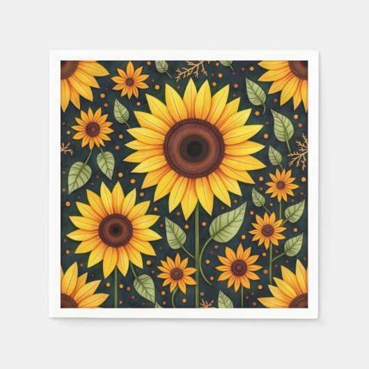 黄色のひまわり（黒） スタンダードカクテルナプキン (正面)