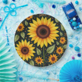 黄色のひまわり（黒） ペーパープレート (パーティー)