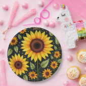 黄色のひまわり（黒） ペーパープレート (パーティー)