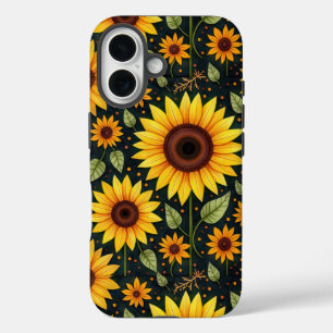 黄色のひまわり(黒) iPhone 16ケース